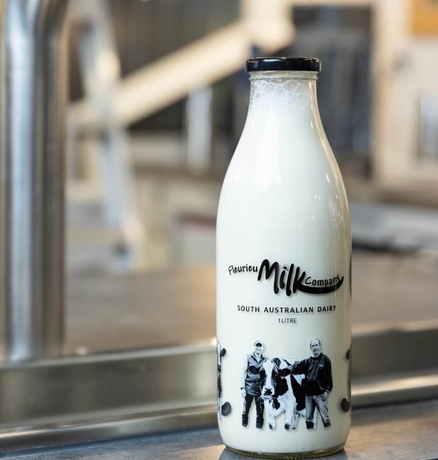 Fleurieu Milk Company glass bottle at Beach Haven Cafe